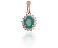 Auksinis pakabukas su brangakmeniais. Metalas: Raudonas Auksas. Praba: 585°. Akmuo: Briliantai , Smaragdas - 0.46 g. - 14 mm. - Briliantai (0,04Ct), Smaragdas (0,319Ct)