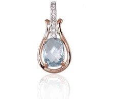 Auksinis pakabukas su brangakmeniais. Metalas: Raudonas Auksas. Praba: 585°. Akmuo: Briliantai , Mėlynas topazas - 1.15 g. - 18 mm. - Briliantai (0,021Ct), Mėlynas topazas