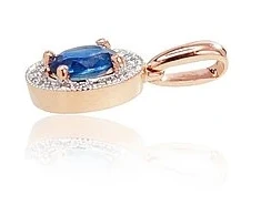 Auksinis pakabukas su brangakmeniais. Metalas: Raudonas Auksas. Praba: 585°. Akmuo: Briliantai , Safyras - 0.73 g. - 15 mm. - Briliantai (0,04Ct), Safyras (0,337Ct)