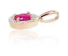 Auksinis pakabukas su brangakmeniais. Metalas: Raudonas Auksas. Praba: 585°. Akmuo: Briliantai , Rubinas - 15 mm. - 0.85 g. - Briliantai (0,042Ct), Rubinas (0,362Ct)