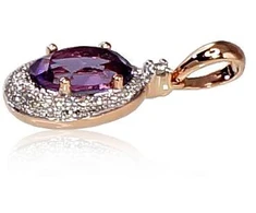 Auksinis pakabukas su brangakmeniais. Metalas: Raudonas Auksas. Praba: 585°. Akmuo: Briliantai , Ametistas - 0.95 g. - 17 mm. - Briliantai (0,092Ct), Ametistas