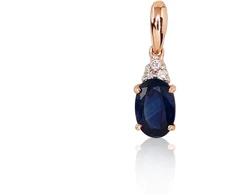 Auksinis pakabukas su brangakmeniais. Metalas: Raudonas Auksas. Praba: 585°. Akmuo: Briliantai , Safyras - 14 mm. - 0.42 g. - Briliantai (0,02Ct), Safyras (0,431Ct)