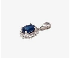 Auksinis pakabukas su brangakmeniais. Metalas: Baltas Auksas. Praba: 585°. Akmuo: Briliantai , Safyras - 14 mm. - 0.55 g. - Briliantai (0,04Ct), Safyras (0,59Ct)