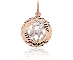 Auksinis pakabukas Zodiakas. Metalas: Raudonas/Baltas Auksas. Praba: 585° - 1.06 g. - 24 mm.