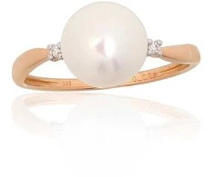 Auksinis žiedas - 16 - 1.93 g. - Briliantai (0,02Ct), Perlai