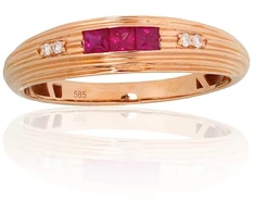 Auksinis žiedas - 16.5 - 1.75 g. - Briliantai (0,021Ct), Rubinas (0,222Ct)