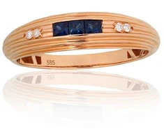 Auksinis žiedas - 17 - 1.77 g. - Briliantai (0,021Ct), Safyras (0,182Ct)