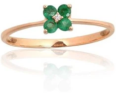 Auksinis žiedas - 17.5 - 1.09 g. - Briliantai (0,006Ct), Smaragdas (0,159Ct)