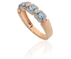 Auksinis žiedas - 17.5 - 2.94 g. - Briliantai (0,169Ct), Mėlynas topazas