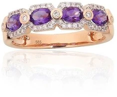 Auksinis žiedas - 18 - 2.93 g. - Briliantai (0,172Ct), Ametistas