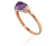 Auksinis žiedas - 18.5 - 1.79 g. - Briliantai (0,04Ct), Ametistas