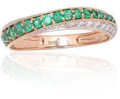 Auksinis žiedas - 19 - 1.9 g. - Briliantai (0,22Ct), Smaragdas (0,383Ct)