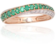 Auksinis žiedas - 19 - 1.9 g. - Briliantai (0,22Ct), Smaragdas (0,383Ct)