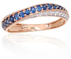 Auksinis žiedas - 19 - 1.98 g. - Briliantai (0,219Ct), Safyras (0,464Ct)