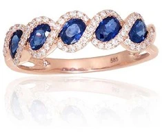 Auksinis žiedas - 19.5 - 2.62 g. - Briliantai (0,173Ct), Safyras (1,112Ct)