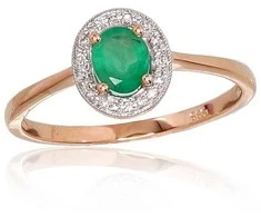 Auksinis žiedas su brangakmeniais. Metalas: Raudonas Auksas. Praba: 585°. Akmuo: Briliantai , Smaragdas - 1.49 g. - 17 - Briliantai (0,04Ct), Smaragdas (0,279Ct)