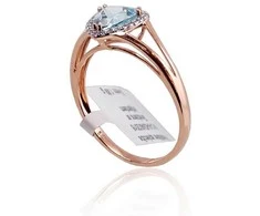 Auksinis žiedas su brangakmeniais. Metalas: Raudonas Auksas. Praba: 585°. Akmuo: Briliantai , Mėlynas topazas - 18 - 1.81 g. - Briliantai (0,062Ct), Mėlynas topazas