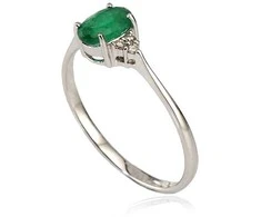 Auksinis žiedas su brangakmeniais. Metalas: Baltas Auksas. Praba: 585°. Akmuo: Briliantai , Smaragdas - 17 - 1.15 g. - Briliantai (0,036Ct), Smaragdas (0,44Ct)