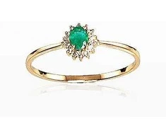 Auksinis žiedas su brangakmeniais. Metalas: Raudonas Auksas. Praba: 585°. Akmuo: Briliantai , Smaragdas - 16 - 0.76 g. - Briliantai (0,038Ct), Smaragdas (0,162Ct)