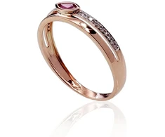 Auksinis žiedas su brangakmeniais. Metalas: Raudonas Auksas. Praba: 585°. Akmuo: Briliantai , Rubinas - 19 - 1.57 g. - Briliantai (0,07Ct), Rubinas (0,164Ct)