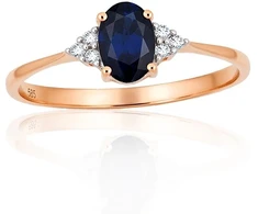 Auksinis žiedas su brangakmeniais. Metalas: Raudonas Auksas. Praba: 585°. Akmuo: Briliantai , Safyras - 17 - 1.09 g. - Briliantai (0,042Ct), Safyras (0,441Ct)