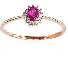 Auksinis žiedas su brangakmeniais. Metalas: Raudonas Auksas. Praba: 585°. Akmuo: Briliantai , Rubinas - 17 - 0.86 g. - Briliantai (0,038Ct), Rubinas (0,196Ct)