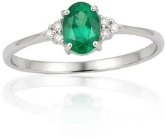 Auksinis žiedas su brangakmeniais. Metalas: Baltas Auksas. Praba: 585°. Akmuo: Briliantai , Smaragdas - 16.5 - 1.12 g. - Briliantai (0,036Ct), Smaragdas (0,44Ct)