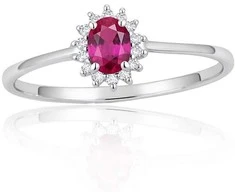 Auksinis žiedas su brangakmeniais. Metalas: Baltas Auksas. Praba: 585°. Akmuo: Briliantai , Rubinas - 16.5 - 0.91 g. - Briliantai (0,042Ct), Rubinas (0,213Ct)