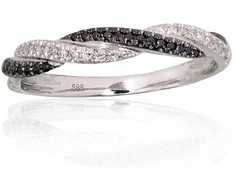 Auksinis žiedas su brangakmeniais. Metalas: Baltas Auksas. Praba: 585°. Akmuo: Briliantai , Briliantai (Juodi) - 16 - 1.4 g. - Briliantai (0,08Ct), Briliantai (Juodi) (0,061Ct)