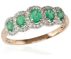 Auksinis žiedas su brangakmeniais. Metalas: Raudonas Auksas. Praba: 585°. Akmuo: Briliantai , Smaragdas - 17 - 1.68 g. - Briliantai (0,144Ct), Smaragdas (0,576Ct)