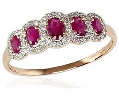 Auksinis žiedas su brangakmeniais. Metalas: Raudonas Auksas. Praba: 585°. Akmuo: Briliantai , Rubinas - 17 - 1.68 g. - Briliantai (0,144Ct), Rubinas (0,618Ct)