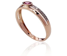 Auksinis žiedas su brangakmeniais. Metalas: Raudonas Auksas. Praba: 585°. Akmuo: Briliantai , Rubinas - 19 - 1.57 g. - Briliantai (0,07Ct), Rubinas (0,164Ct)