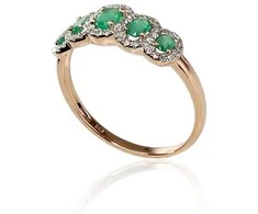 Auksinis žiedas su brangakmeniais. Metalas: Raudonas Auksas. Praba: 585°. Akmuo: Briliantai , Smaragdas - 19 - 1.82 g. - Briliantai (0,132Ct), Smaragdas (0,496Ct)