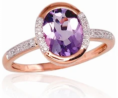 Auksinis žiedas su brangakmeniais. Metalas: Raudonas Auksas. Praba: 585°. Akmuo: Briliantai , Ametistas - 18.5 - 2.57 g. - Briliantai (0,086Ct), Ametistas