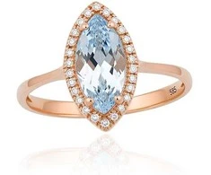 Auksinis žiedas su brangakmeniais. Metalas: Raudonas Auksas. Praba: 585°. Akmuo: Briliantai , Mėlynas topazas - 17 - 1.85 g. - Briliantai (0,068Ct), Mėlynas topazas (1,19Ct)