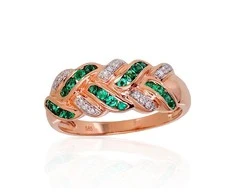 Auksinis žiedas su brangakmeniais. Metalas: Raudonas Auksas. Praba: 585°. Akmuo: Briliantai , Smaragdas - 19.5 - 3.62 g. - Briliantai (0,036Ct), Smaragdas (0,3Ct)