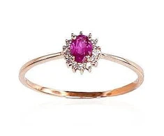 Auksinis žiedas su brangakmeniais. Metalas: Raudonas Auksas. Praba: 585°. Akmuo: Briliantai , Rubinas - 16.5 - 0.9 g. - Briliantai (0,04Ct), Rubinas (0,234Ct)