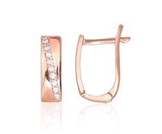 Auksiniai auskarai anglišku užsegimu, Raudonas Auksas, Cirkonai - 1.61 g. - 13 mm.