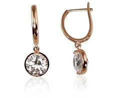 Auksiniai auskarai anglišku užsegimu, Raudonas Auksas, Cirkonai - 2.38 g. - 23 mm.