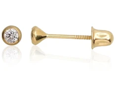 Auksiniai auskarai vinukai, užsukami, Geltonas Auksas, Cirkonai - 3 mm. - 0.32 g.