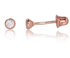 Auksiniai auskarai vinukai, užsukami, Raudonas Auksas, Cirkonai - 3 mm. - 0.3 g.