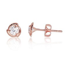 Auksiniai auskarai vinukai, Raudonas Auksas, Cirkonai - 5 mm. - 0.42 g.