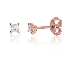 Auksiniai auskarai su brangakmeniais. Metalas: Raudonas Auksas. Praba: 585°. Akmuo: Briliantai - 3 mm. - 0.79 g. - Briliantai (0,15Ct)