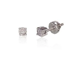Auksiniai auskarai su brangakmeniais. Metalas: Baltas Auksas. Praba: 585°. Akmuo: Briliantai - 3 mm. - 0.84 g. - Briliantai (0,054Ct)