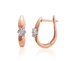 Auksiniai auskarai su brangakmeniais. Metalas: Raudonas/Baltas Auksas. Praba: 585°. Akmuo: Briliantai - 3.03 g. - 17 mm. - Briliantai (0,115Ct)