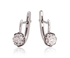 Auksiniai auskarai su brangakmeniais. Metalas: Baltas Auksas. Praba: 585°. Akmuo: Briliantai - 2.21 g. - 13 mm. - Briliantai (0,1Ct)