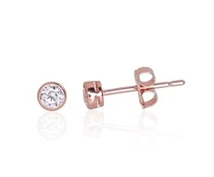 Auksiniai auskarai vinukai, Raudonas Auksas, Cirkonai - 3 mm. - 0.35 g.