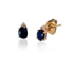 Auksiniai auskarai vinukai, Raudonas Auksas, Briliantai , Safyras - 1.32 g. - 7 mm. - Briliantai (0,036Ct), Safyras (0,798Ct)