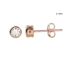 Auksiniai auskarai vinukai, Raudonas Auksas, Cirkonai - 0.75 g. - 4 mm.
