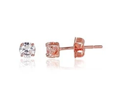 Auksiniai auskarai vinukai, Raudonas Auksas, Cirkonai - 0.48 g. - 4 mm.